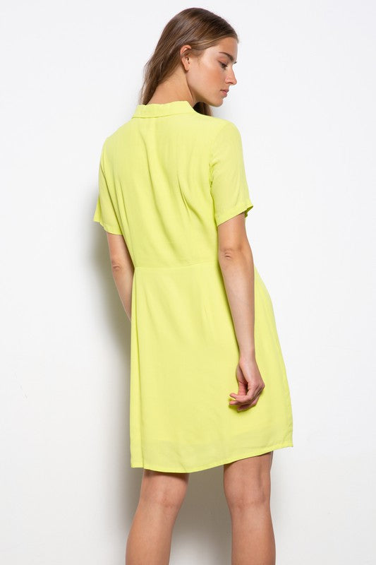 CREPE CHEST POCKETED WOVEN SHIRT DRESS