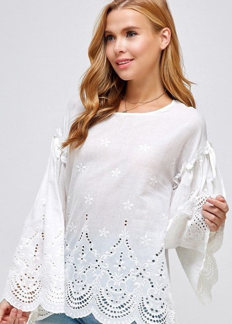 Floral Embroidered Semi Sheer Top