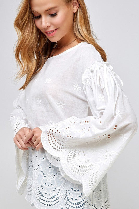 Floral Embroidered Semi Sheer Top