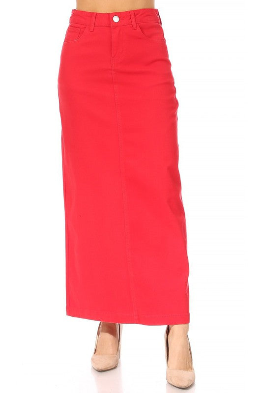 Stretch Twill Basic 5 Pocket Red  Long Skirt