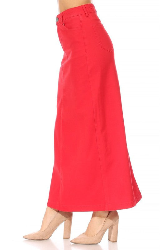 Stretch Twill Basic 5 Pocket Red  Long Skirt