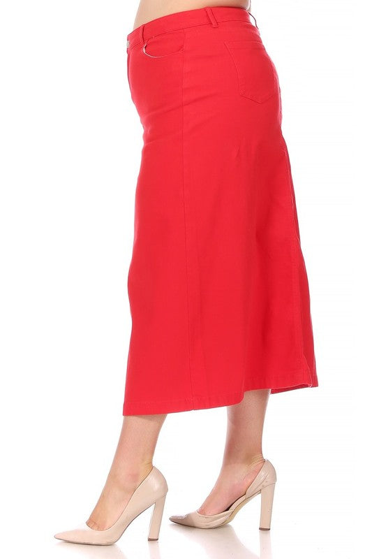 Stretch Twill Basic 5 Pocket Red  Long Skirt