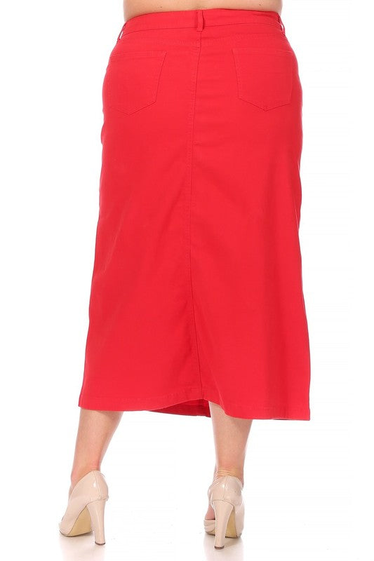 Stretch Twill Basic 5 Pocket Red  Long Skirt