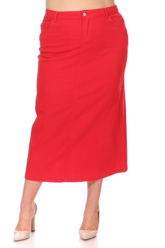 Stretch Twill Basic 5 Pocket Red  Long Skirt