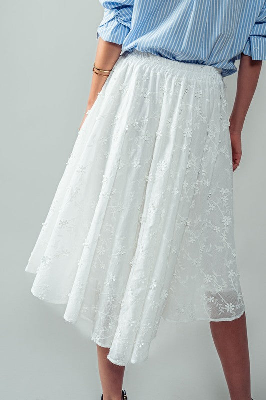 FLORAL EMBROIDERY MIDI SKIRT