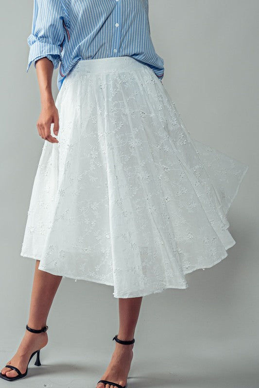 FLORAL EMBROIDERY MIDI SKIRT