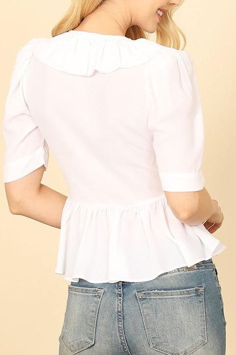 V-NECK HALF SLEEVE RUFFLE DETAIL CROP TOP