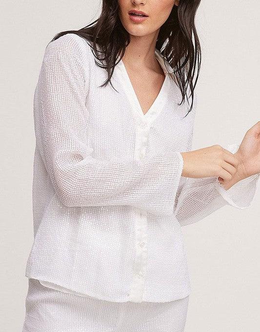 LONG SLEEVE BUTTON UP SEQUINS BLOUSE TOP