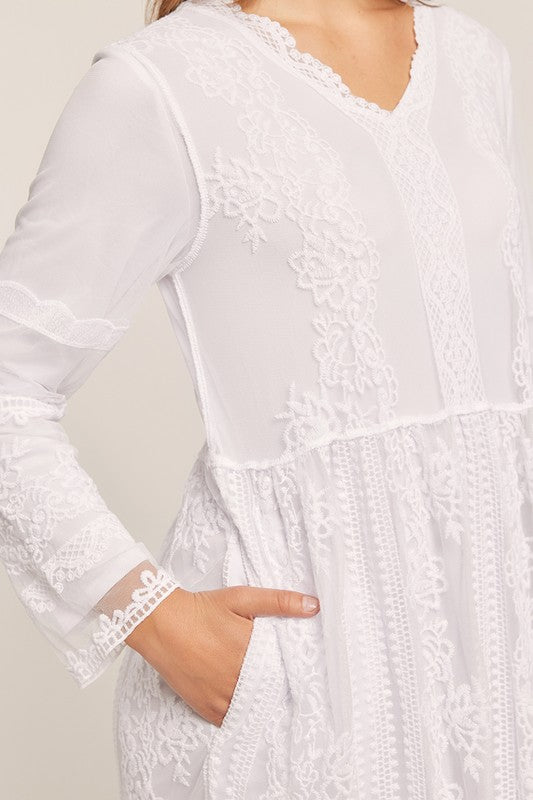 Allover Embroidered Lace White Temple Dress