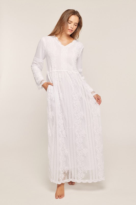 Allover Embroidered Lace White Temple Dress