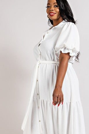 PLUS SIZE BUTTON DOWN MAXI SHIRT DRESS TIERED HEM – The White Bazaar