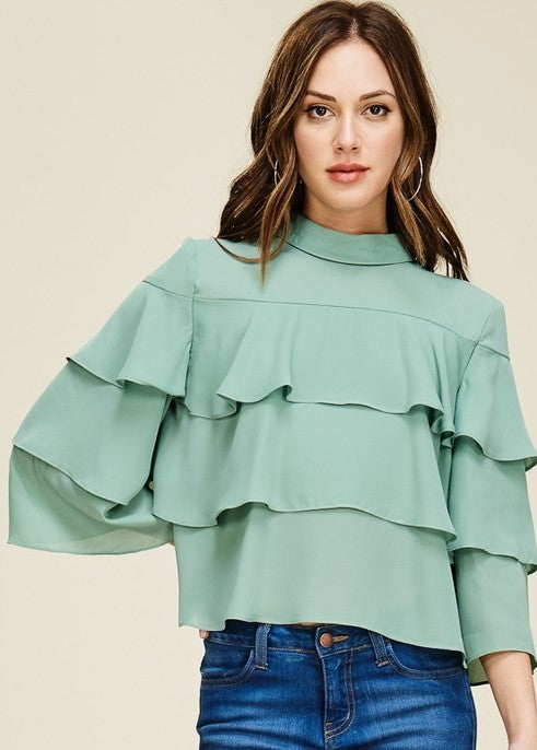 Layered High Neck Chiffon Top FINAL SALE NO RETURNS OR EXCHANGES