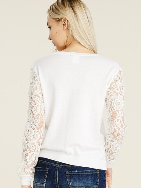 Off White Lace Detailed Knit Cardigan