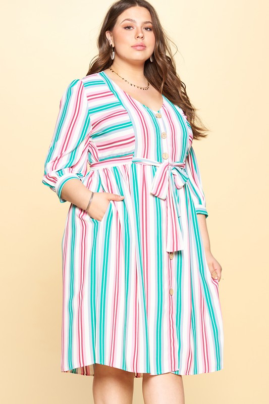 Multi-Colored Stripe Printed Woven Dress FINAL SALE NO RETURNS OR EXCHANGES
