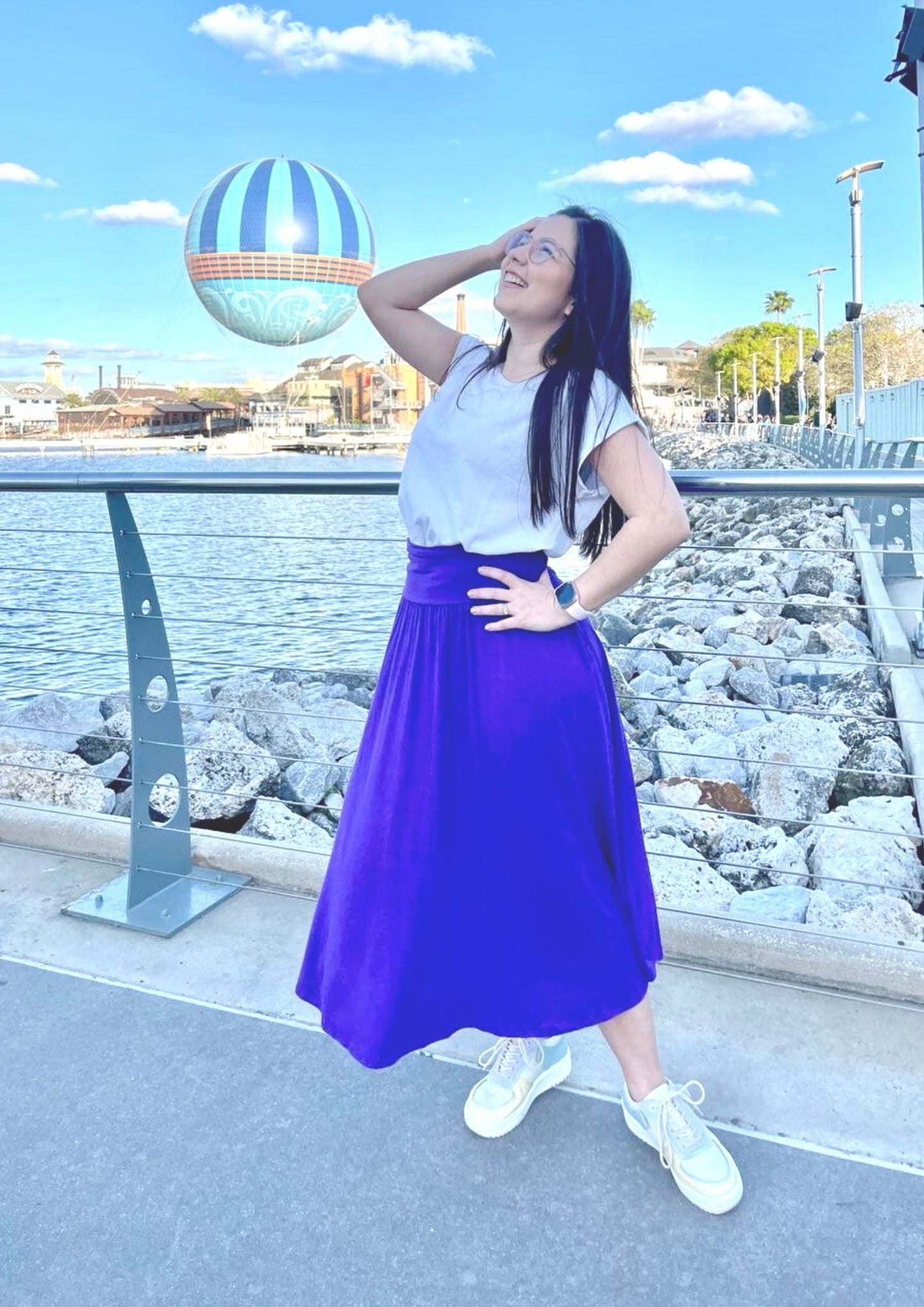BASIC MIDI SKIRT WITH BANDED WAIST AND POCKETS FINAL SALE NO RETURNS OR EXCHANGES