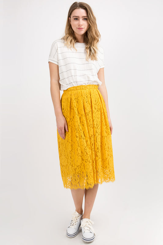 ROMANTIC PLEATED LACE MIDI SKIRT FINAL SALE NO RETURNS OR EXCHANGES